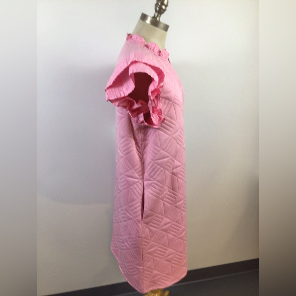 NWOT Pink Ruffle Sleeve Quilted Dress Midi, sz Large - Picture 4 of 11